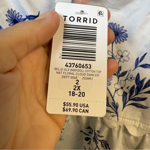 Belle Isle by Torrid Blue and White Floral Ruffle Babydoll Top Size 2X NWT - Picture 8 of 10